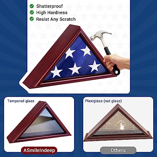Triangle Flag Display Case for 3x5 American Flag, Mahogany Shadow Box