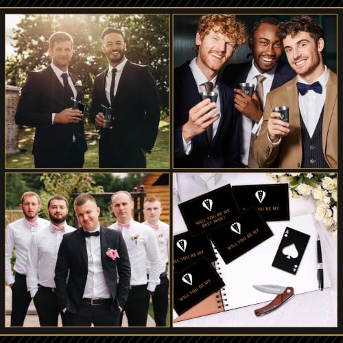 Rigibright Brown Groomsmen Gift Set of 6 Wedding Accessories with Flasks & More