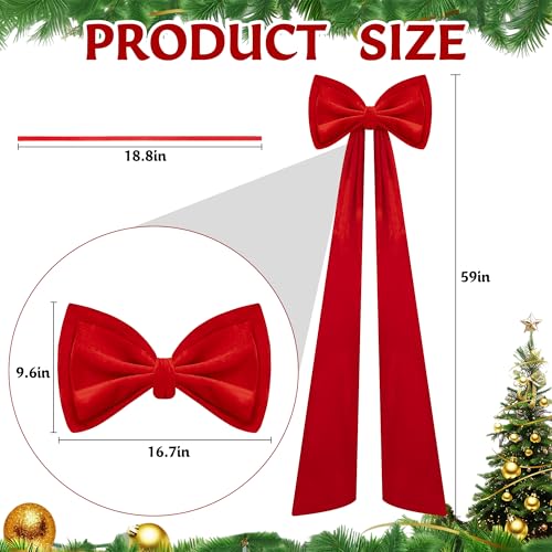 Iceyyyy 59-Inch Red Velvet Christmas Tree Topper Double-Layer Bow - Large Holiday Decor