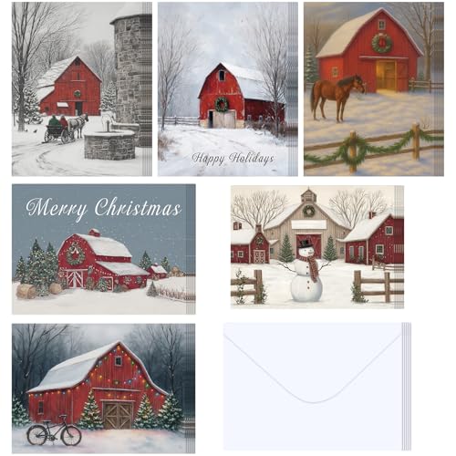 TaoBary 36 Pcs Winter Barn Christmas Cards with Envelopes – Barn Theme
