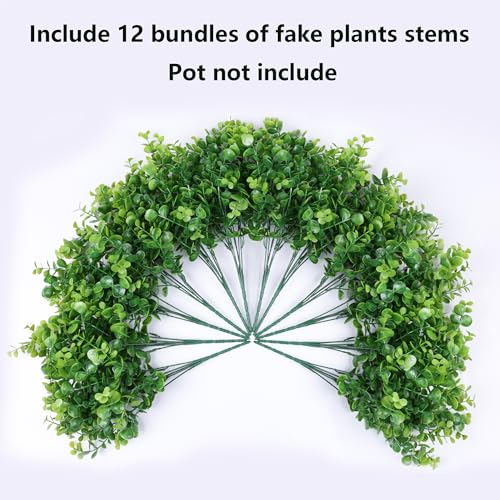 UV Resistant Artificial Outdoor Eucalyptus Plants - 12 Bundles Faux Greenery