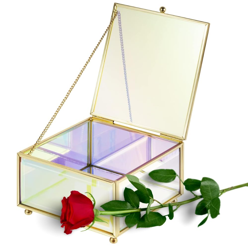 Moosy Life Aurora Borealis Glass Jewelry Box Storage Organizer for Earnings, Rings, Necklace, Pendant, Bracelets (Small)