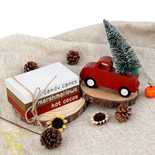 AKEROCK Wooden Christmas Decor with LED Light Tree and Truck Accent