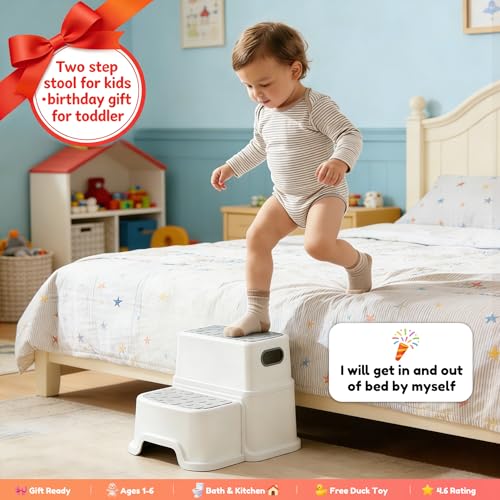 2-Step Toddler Stool with Handles for Potty Training and Bathroom Sink