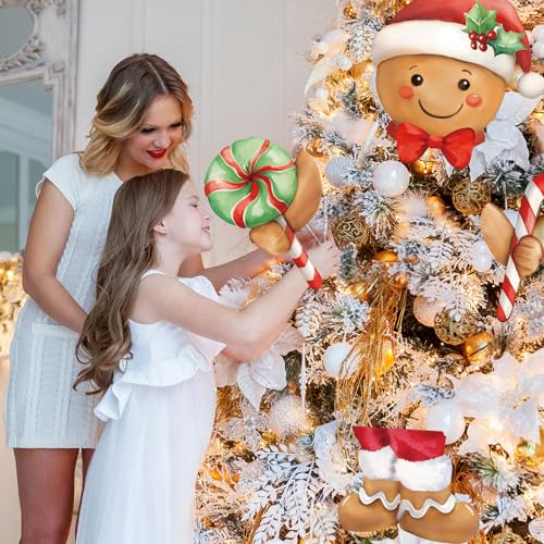 Gingerbread Man Christmas Tree Topper Set - 4-Piece Festive Holiday Decor