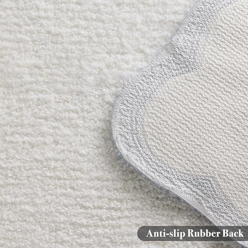 Ohocut Scalloped Bath Mat, Preppy White & Blue Microfiber Rug 32x20