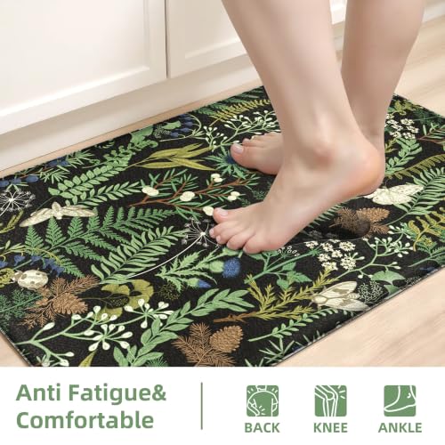 2-Piece Botanical Anti-Fatigue Kitchen Mat Set, Waterproof PVC Standing Rugs
