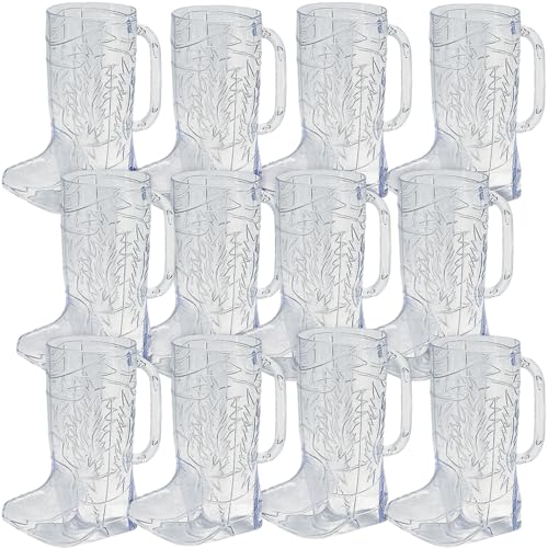 Fun Express Cowboy Boot Cups Clear Plastic 17oz - 12 Pack, Western Party Supplies