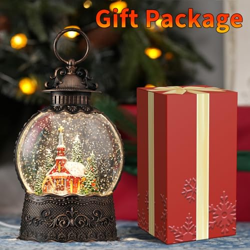 Lighted Christmas Snow Globe with Music and Timer, USB or Battery Operated