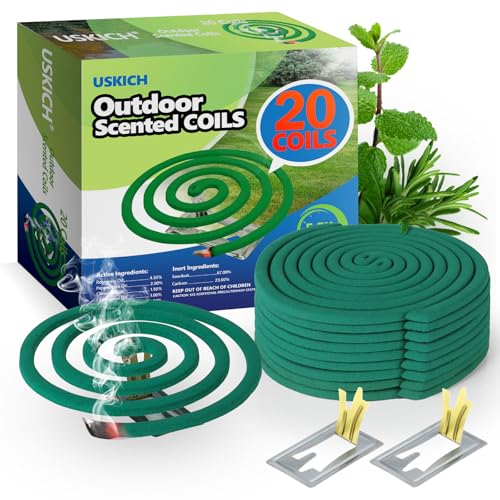 Natural Plant-Based Outdoor Patio Aroma Coils with 2 Stands (20 Pack)