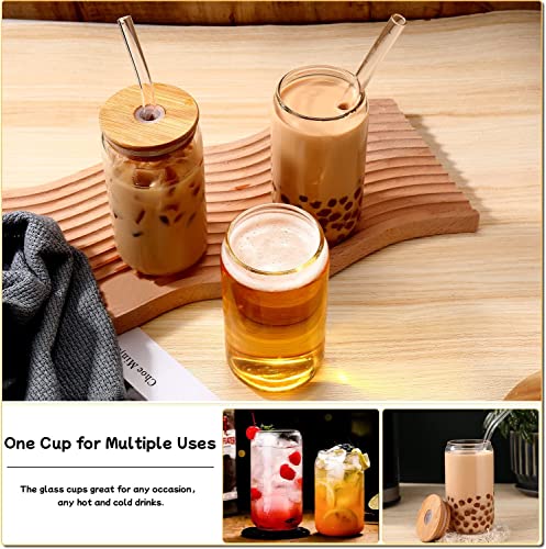 16oz Glass Cups with Bamboo Lids and Straws, Set of 4 Iced Coffee Tumblers