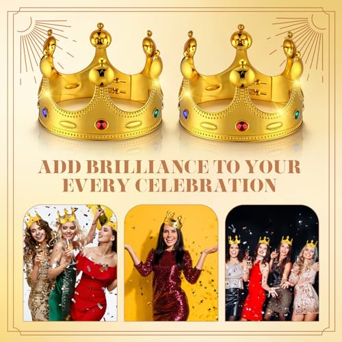 12-Piece Adjustable Royal King Crowns - Gold Plastic Costume Party Props