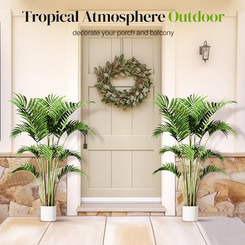 4FT Artificial Areca Palm Tree with White Planter - 2 Pack