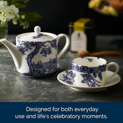 Caskata Chinoiserie Toile Bone China Tea Cups & Saucers Set of 2 - Blue Decorative Drinkware