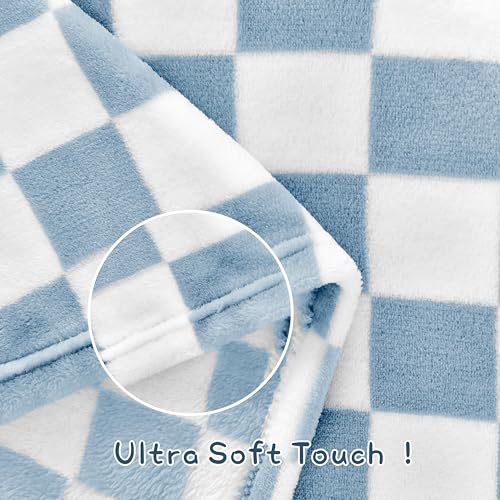Yurhap Checkered Fleece Baby Blanket 30x40 Blue Soft Receiving Blanket
