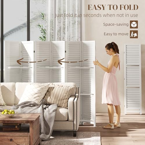 6-Panel Wood Room Divider with Shelves - 67-Inch Folding Privacy Screen