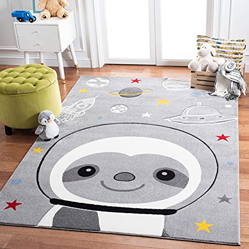 SAFAVIEH Carousel Kids Collection Area Rug - 3' Square, Grey & Ivory, Non-Shedding & Easy Care, Ideal for High Traffic Areas for Boys & Girls in Playroom, Nursery, Bedroom (CRK140F)