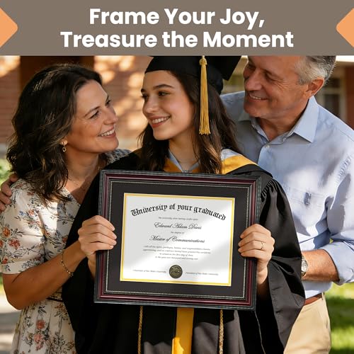 Wood Grain Diploma Frame 11x14 with Double Mat - Fits 8.5x11 Certificate