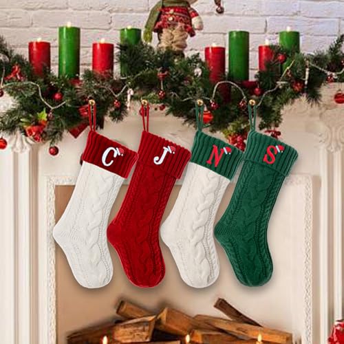 Personalized Monogram Christmas Stockings, 18 Inch Cable Knit Initial Stocking