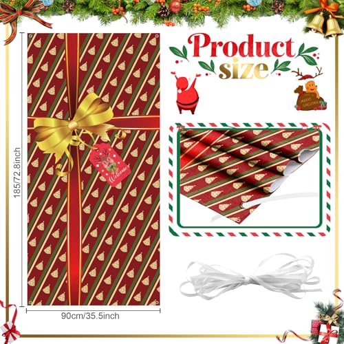 Jobkoo 185x90cm Red Merry Christmas Door Cover Banner - Outdoor/Indoor Gift Box Theme