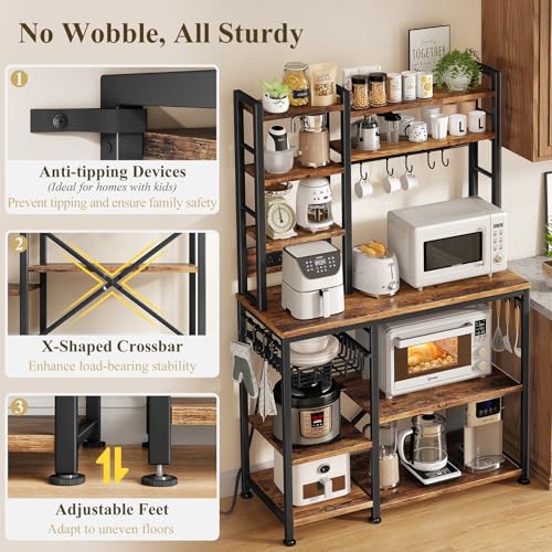 6-Tier Bakers Rack with Power Outlets, Kitchen Microwave Stand & Coffee Bar