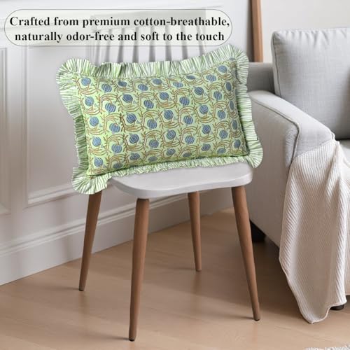 Ridhi Hand Block Print Green Cotton Pillow Sham 20x12 Inch Decor Accent