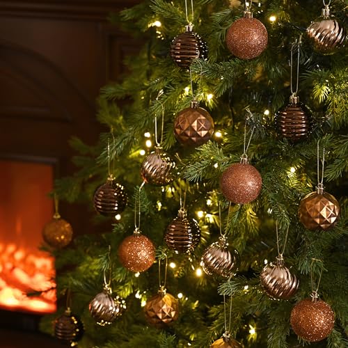 24ct Shatterproof Christmas Ornament Set 2.36 Inch Bronze Gold Hanging Balls