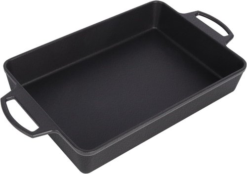 KEESHA Cast Iron Pizza Pan - 9x13 Inch Pre-Seasoned Deep Baking Dish for Casserole, Focaccia & Lasagna