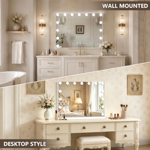 Ratsamee Hollywood Vanity Mirror with Lights, 23" x 18", 15 Dimmable