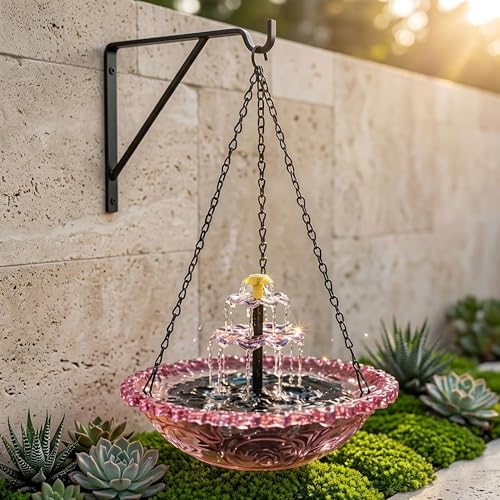 Solar Powered Glass Hanging Bird Bath Fountain for Garden Decor