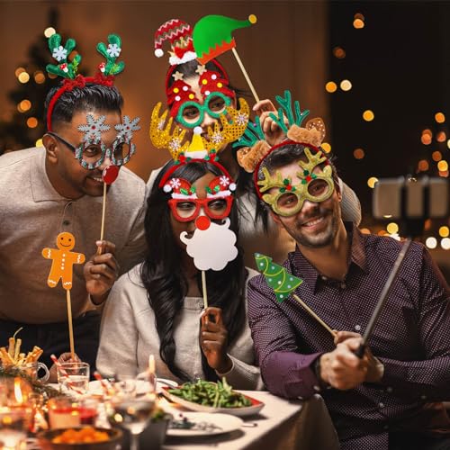 Hotop 72Pcs Christmas Headbands & Glitter Glasses Set – Santa, Reindeer, Tree Party Favors