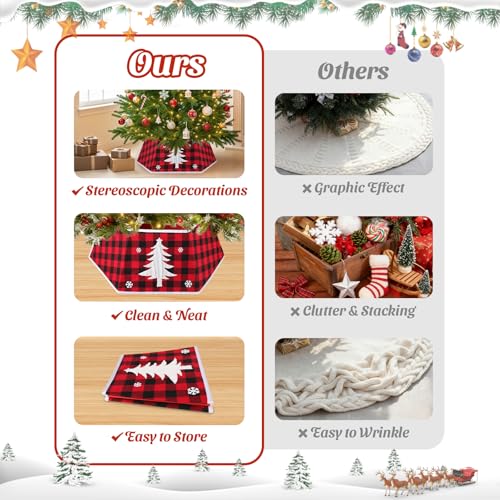 EverMerry Foldable 26’’ Christmas Tree Collar & Skirt in Red & Black Plaid - Modern Holiday Decor