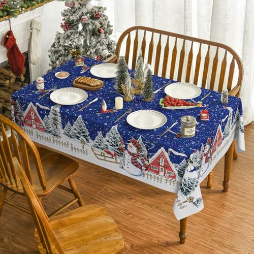 Horaldaily Blue Christmas Tablecloth 52x70 Inch Snowman Winter Decor