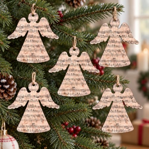 24 Wooden Angel Christmas Ornaments with Music Sheet Design - Holiday Holiday Decor