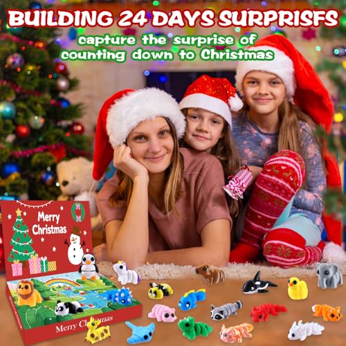 24 Days Christmas Advent Calendar with Articulated 3D Animal Fidget Toys