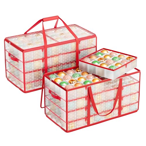 SONGMICS Cherry Red Large Christmas Ornament Storage Boxes Set of 2 - 256 Slots