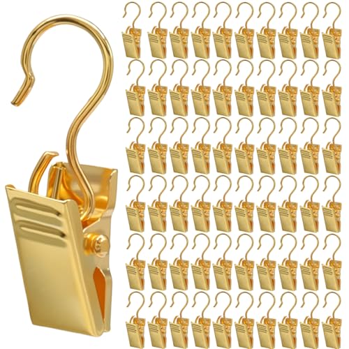 60 Pack Heavy Duty Alligator Clips, Gold Metal Hooks for String Lights & Decor