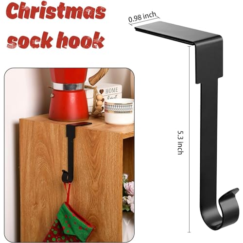 Black Metal Christmas Stocking Holders for Mantel - Set of 4 Hooks