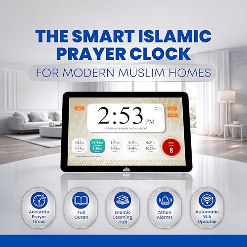 10-Inch Smart WiFi Digital Azan Clock & Quran Player for Muslim Home
