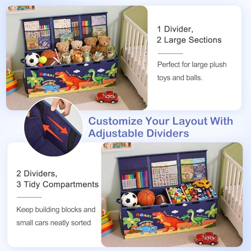Collapsible Toy Box with Adjustable Divider and Lid Storage