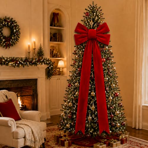 Large Velvet Christmas Bow Ornaments - 2 Pack, 30x75 Inch Holiday Decor