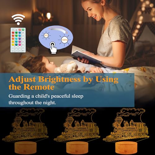 3D Train Night Light, 16 Color Changing LED Lamp with Remote Control