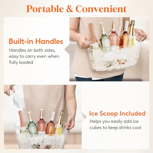 6.5L Plastic Ice Bucket with Scoop (2 Pack) - Clear Beverage Tub for Parties