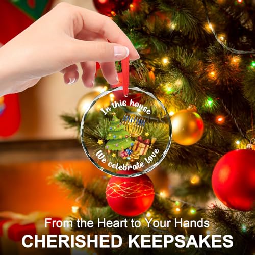 Hanukkah Christmas Ornament with Menorah & Dreidel - Crystal Hanuka Decoration