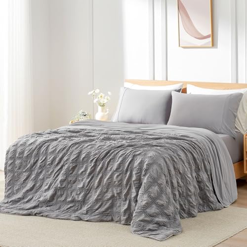 Cooling Comforter Queen Size - Lightweight Seersucker Quilt
