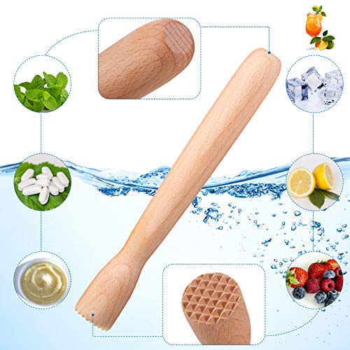Patelai Natural Wooden Cocktail Muddler & Stainless Steel Bar Spoon Set