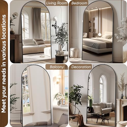 81" x 41" Arched Full Length Floor Mirror with Stand, Shatter-Proof Black