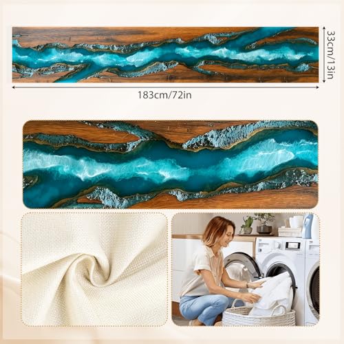 Forever Queen Teal Wood Grain Table Runner 13 x 72 Inch - Ocean Variation for Modern Farmhouse