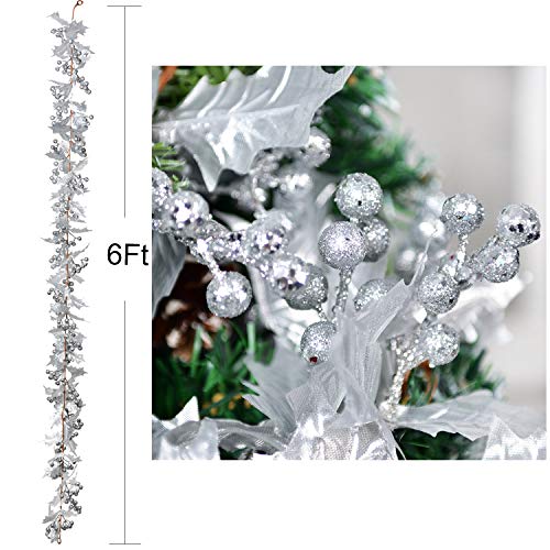 Artiflr Silver Berry Christmas Garland - 6ft Flexible Holiday Decor for Indoor & Outdoor Use