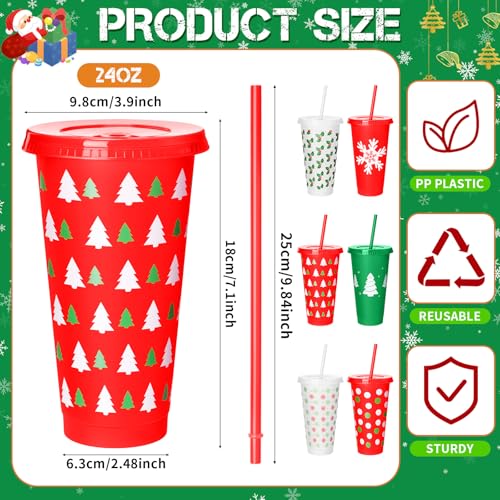 Stylish Christmas Plastic Cups with Lids & Straws, 24 oz, 24 Pack